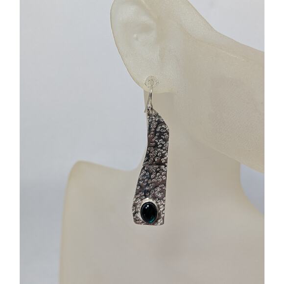 Sterling silver Paua shell cabochon bezel set French wire 2.25"X .50"Dangle OOAK - Picture 10 of 10